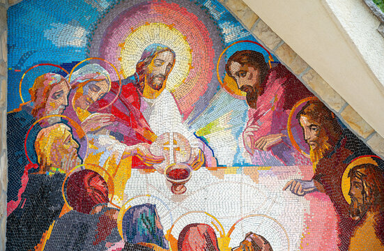 Mosaic of the Last Supper, the Fifth Luminous Mystery of the Rosary &ndash; Sanctuary of the Queen of Peace, Medjugorje, Bosnia and Herzegovina.