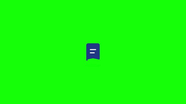 Animated blue social media bookmark icon on green screen. Minimalist save button for user interface design, digital marketing, and web application content on chroma key background.