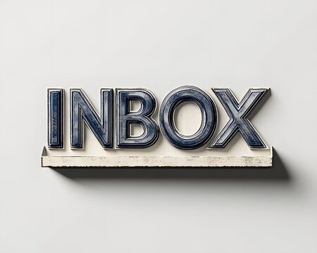 3D metallic INBOX letters on shelf with distressed vintage look