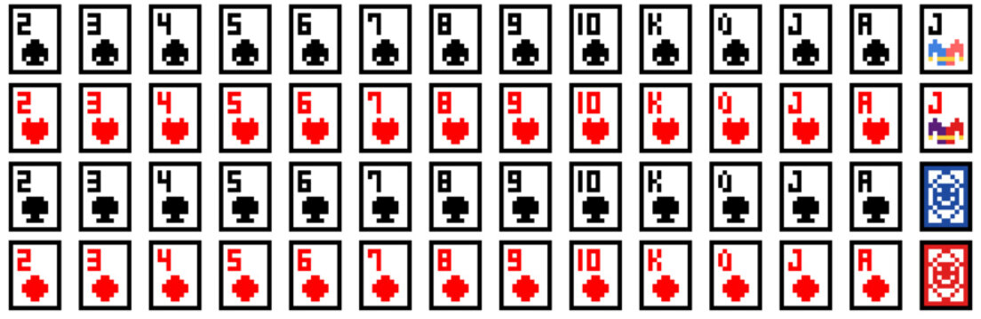 Complete 8-Bit Pixel Art Playing Card Deck Sprite Sheet Game Asset