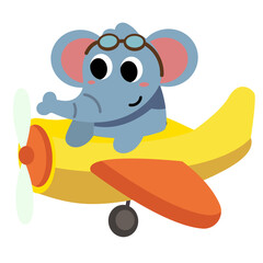 Cute Elephant Pilot Flying Yellow Airplane Cartoon Vector © Quiet Earth