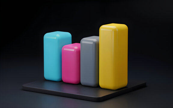 Colorful 3d bar chart on dark surface