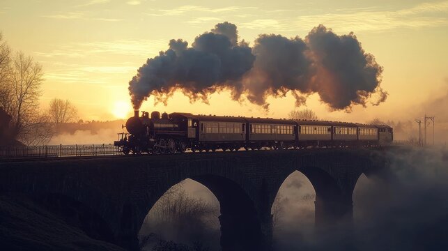 Steam train sunrise bridge