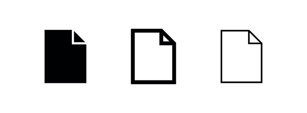 Blank document or file icon set, empty paper page or digital storage symbols