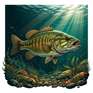 Smallmouth Bass, Vector Illustration, Isolated on White Background