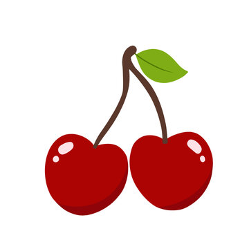 red cherry pair with stem flat icon for dessert menu logo