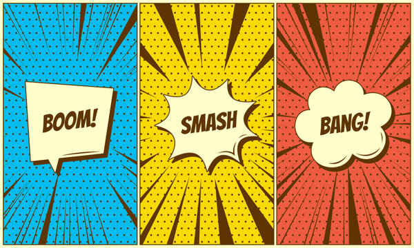 Comic colorful set in three panel with spech bubble set