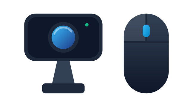 Web camera and computer mouse icons in dark theme for office workstation interface.