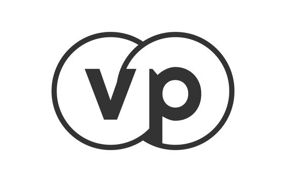 VP business company emblem with outline rounds and letters v p. Logo template of two merged circles for brand identity, logotype. Vector Infinity symbol