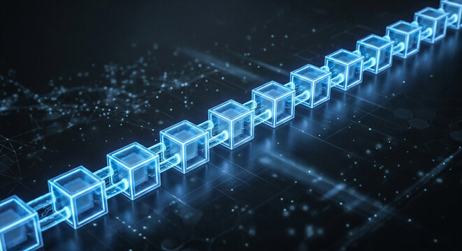 Blockchain technology concept with connected digital data blocks