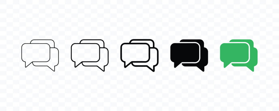 Collection of five stacked speech bubble icons with varied line and fill styles chat icon message bubble communication icon dialogue bubble UI element