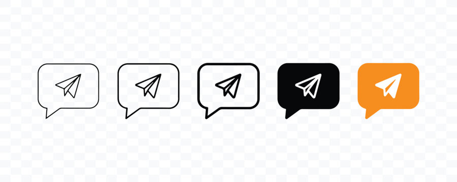 Set of paper airplane message icons in various styles with message icon send message chat bubble communication icon vector design UI element outline icon