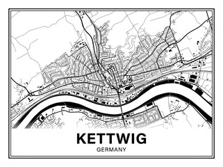 Obraz premium Minimalist Street Map of Kettwig, Germany in Black and White
