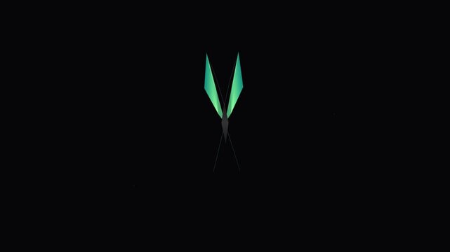 Minimalist geometric dragonfly animation with vibrant teal gradient wings