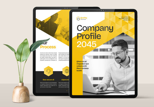 Digital Company Profile Layout with Yellow Accents