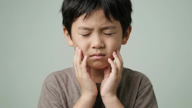 Young boy suffering from severe toothache