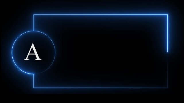 Colorful glowing neon A text icon animation. Square rectangle picture frame with one tone neon color motion graphic on isolated black a background. neon text A icon, 4k video black background.4k