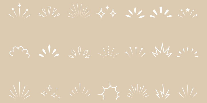 Line star glitter shine of doodle set. Star shine glow, spark glitter, sparkle light vector illustration. Hand drawn sketch doodle style.
