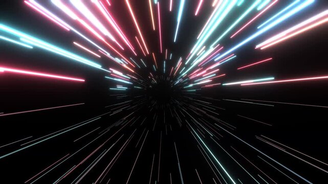 Abstract neon hyperspace star speed lines motion background loop