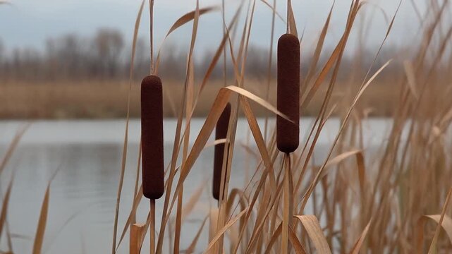 揺れる蒲の穂 シームレスループ動画背景 16:9 4K