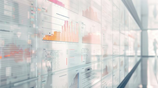 Modern office wall displaying data charts