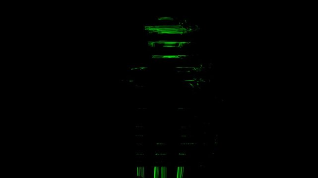 Neon green fire hydrant outline fades into darkness against a black background