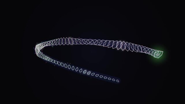 Abstract Glowing Geometric Trail Moving Through Dark Empty Space