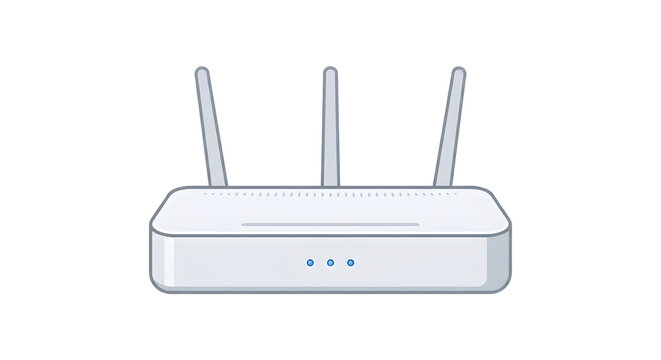 Minimalist flat vector Wi-Fi router with three antennas isolated on a white background