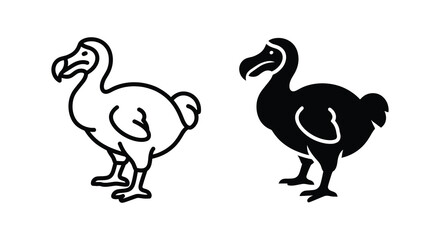 Dodo bird silhouettes a black and white line art illustration © asma