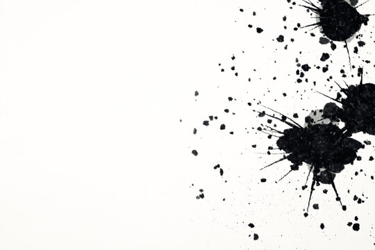 白黒のインクで描いた右側に大小の飛沫が散る余白の広い構図のタイトルバック素材