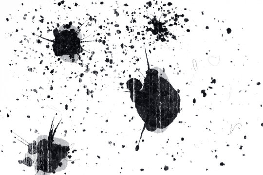 白黒のインクで描いた大小の飛沫と縦の筆跡が画面全体に散る構図のモーショングラフィックス背景