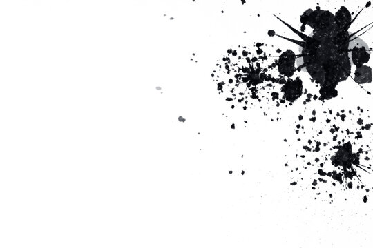 白黒のインクで描いた右上から中央へ飛沫が斜めに散る余白背景のタイトルバック素材