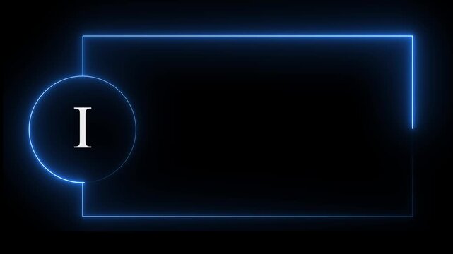 Colorful glowing neon I text icon animation. Square rectangle picture frame with one tone neon color motion graphic on isolated black a background. neon text I, icon, 4k video black background.4k