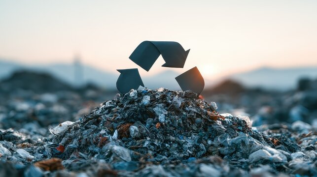 Circularity resource loop system turning waste into value and addressing supply chain complexity concept pros and cons selective focus zero waste theme surreal blend mode recycling center backdrop. 