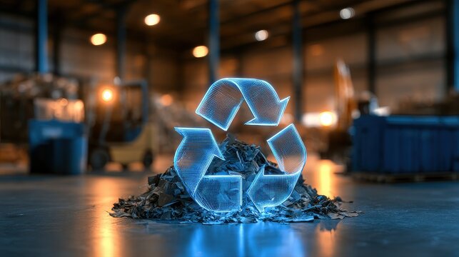 Circularity resource loop system turning waste into value and addressing supply chain complexity concept pros and cons selective focus zero waste theme surreal blend mode recycling center backdrop. 