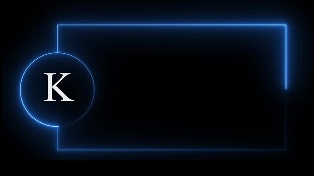 Colorful glowing neon K text icon animation. Square rectangle picture frame with one tone neon color motion graphic on isolated black a background. neon text K, icon, 4k video black background.4k