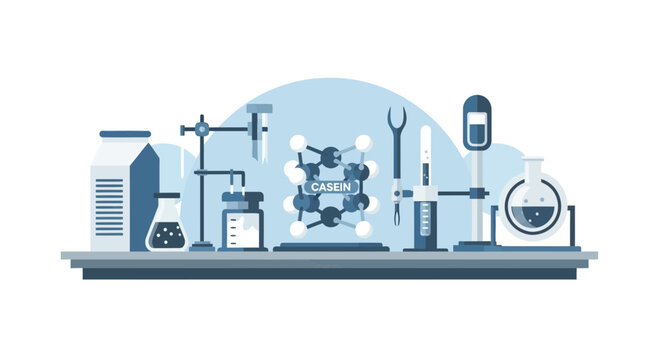 Casein Protein Molecule and Laboratory Science Flat Illustration