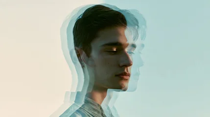 Conceptual Emotional Portrait of Elegant Male Fashion Model with Contrasting Expressions, Multiple Exposure and Poetic Duality, Premium Luxury Advertising Photography  © MindPix