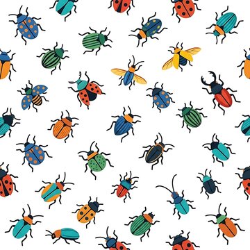 Seamless Pattern of Colorful Bugs Beetles and Insects Illustration