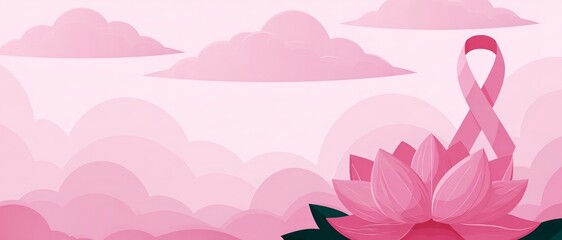 Obraz premium Pink lotus blooms beneath soft, pastel clouds