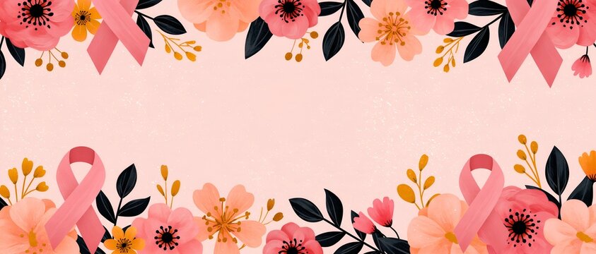 Pink ribbons surround pink and orange flowers