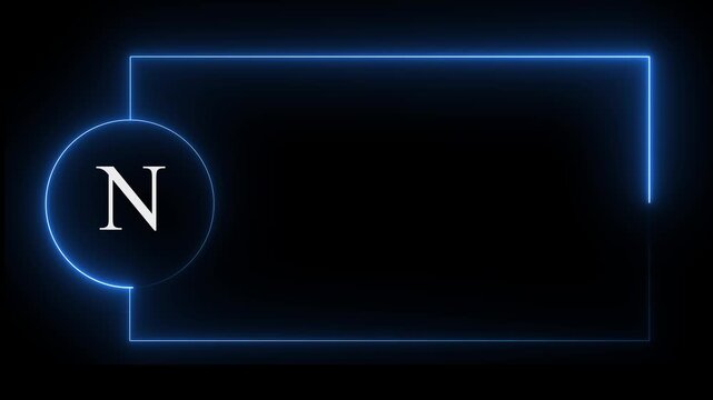 Colorful glowing neon N text icon animation. Square rectangle picture frame with one tone neon color motion graphic on isolated black a background. neon text N, icon, 4k video black background.4k