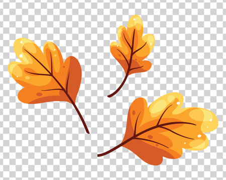 Cute hand-drawn autumn orange leaves with warm yellow highlights. Charming seasonal botanical illustration, perfect for cozy autumn stickers, social media graphics, and adorable seasonal decorations.