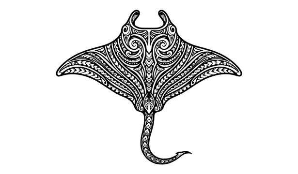 Dynamic Manta Ray Polynesian Inspired Tribal Tattoo Design for Scuba Divers
