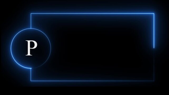 Colorful glowing neon P text icon animation. Square rectangle picture frame with one tone neon color motion graphic on isolated black a background. neon text P, icon, 4k video black background.4k
