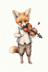 Fototapeta premium A cute animal character playing music instrumental wildlife violin fiddle.