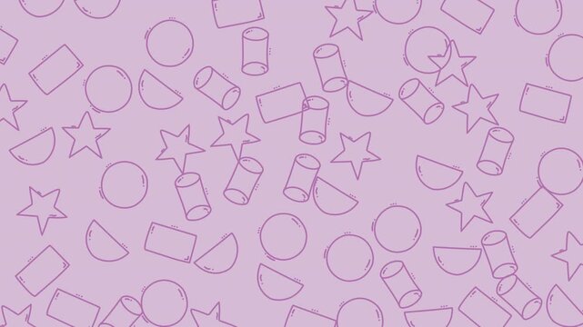 Seamless pattern with hand drawn geometric shapes on a light purple background.