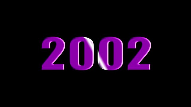 Year 2002 Scaling Text Animation with Bevel and Light Sweep Effect on Black Background.