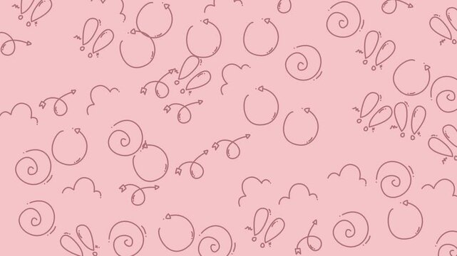 Abstract seamless pattern with hand drawn doodle circles and swirls on pink background.