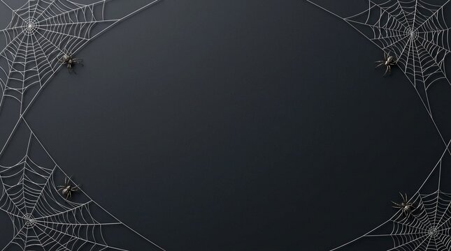 Spider webs and spiders in corners of a dark background